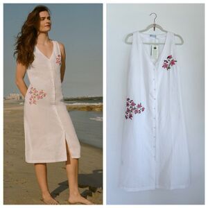 NWT Fanm Mon x Andie's Swim Anamur Hand Embroidered Linen Dress in White Size M